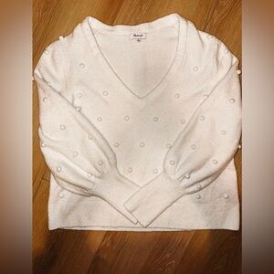 Madewell Cream V-Neck Sweater with Textured Dots